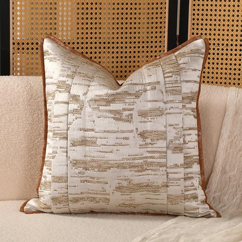 classical retro style brown jacquard cushion cover grey patchwork waist pillowcase lumbar pillow cover