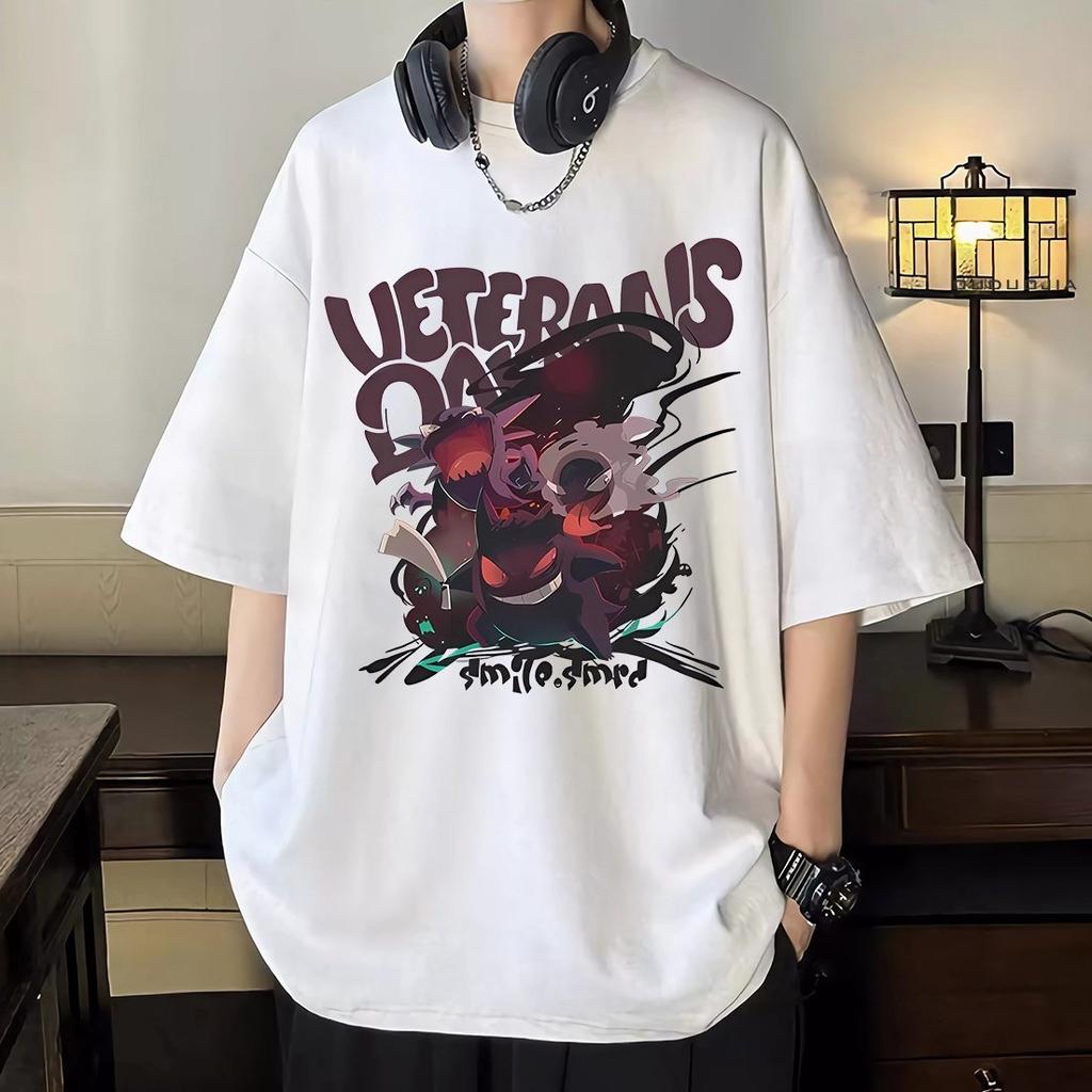 Japanesestyle Heavyweight Pure Cotton Shortsleeved Tshirt for Men Loosefitting Cartoon Pokémon Style Casual Shirt for The