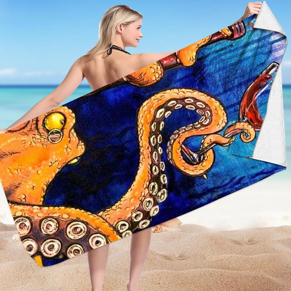 Serie Animali Marini poliestere stampato digitalmente microfibra superfine pile double-face Asciugamano da bagno per vacanze al mare, telo mare