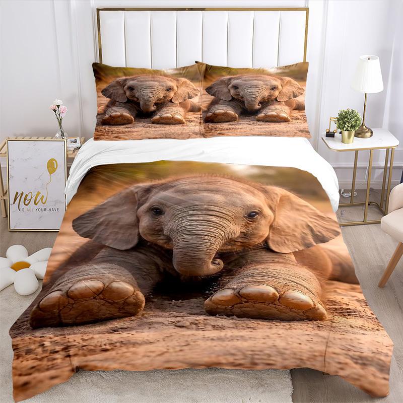 3pcs Anime Elephant Comforter Set with Two Pillowcases (No Core) - Home Decor, Festival Gift, Polyester Fabric, Suitable for Bedroom and Guest Ro