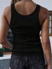 Women's V Neck Ribbed Knit Tank Top Sleeveless Drawstring Casual Basic Shirt
