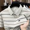 Cămașă Polo cu Guler și Buzunar Real pentru Bărbați, cu Dungi, pentru Vară - Top Casual de Afaceri cu Mânecă Scurtă