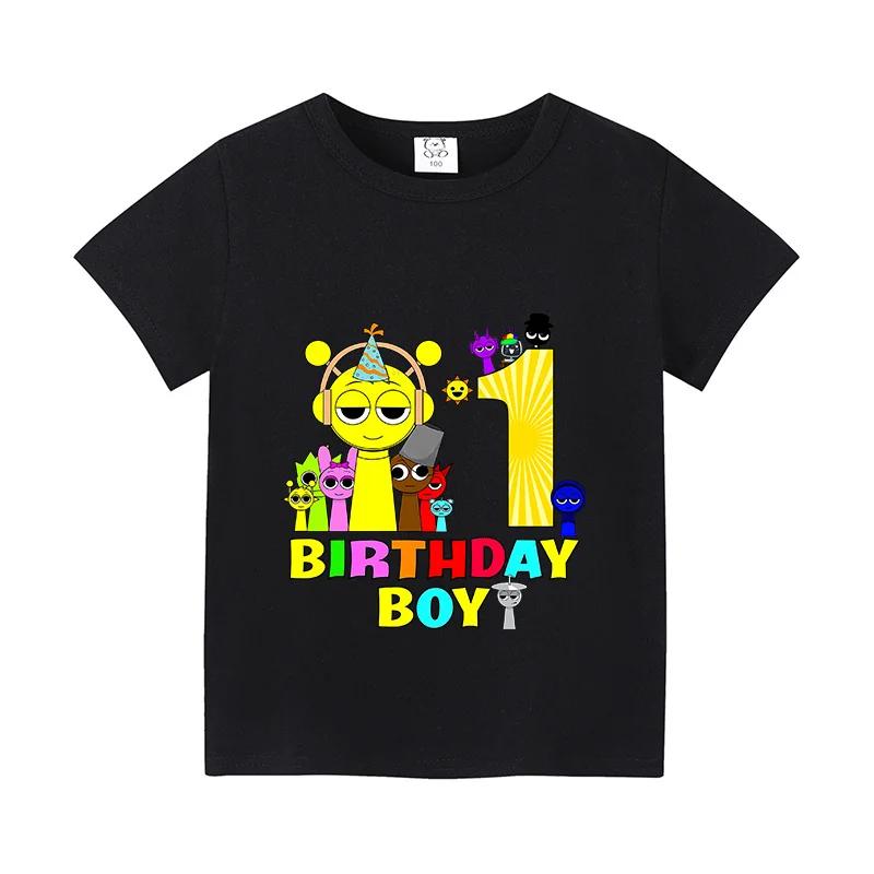 

2025 Sprunki Summer Short Sleeve T-shirts Boys Number 3-14 Printed T-shirt Children Short Sleeve Tee Kids Clothes Birthday Gift 110