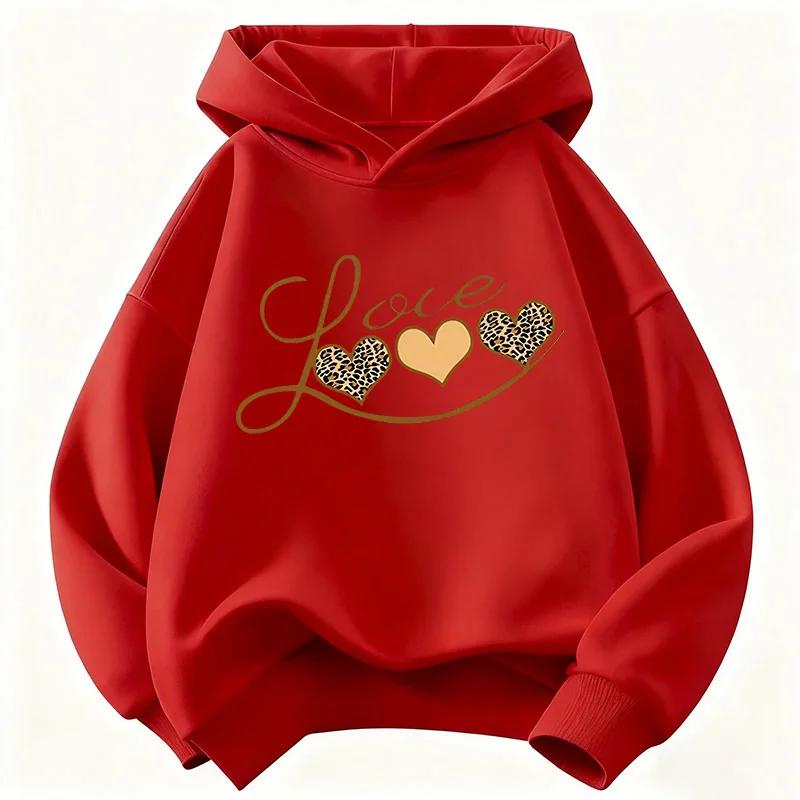 Sweat à capuche imprimé cœur pour filles Sweat-shirt pour enfants Sweat à capuche mignon pour garçons et filles Automne Hiver Sweats à capuche décontractés