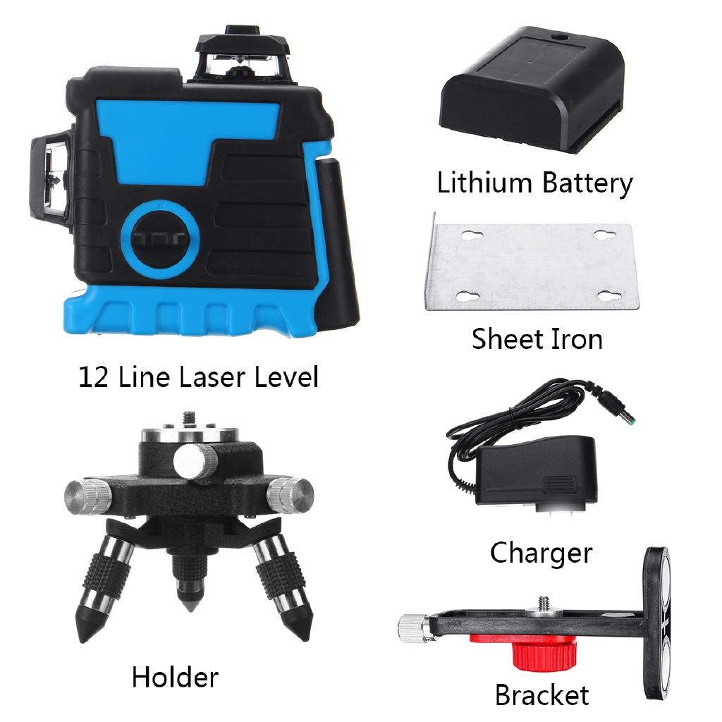 12 Lines 3D Self-Leveling Laser Level 360 Horizontal & Vertical Cross Super Powerful Green Laser Beam Line+ battery