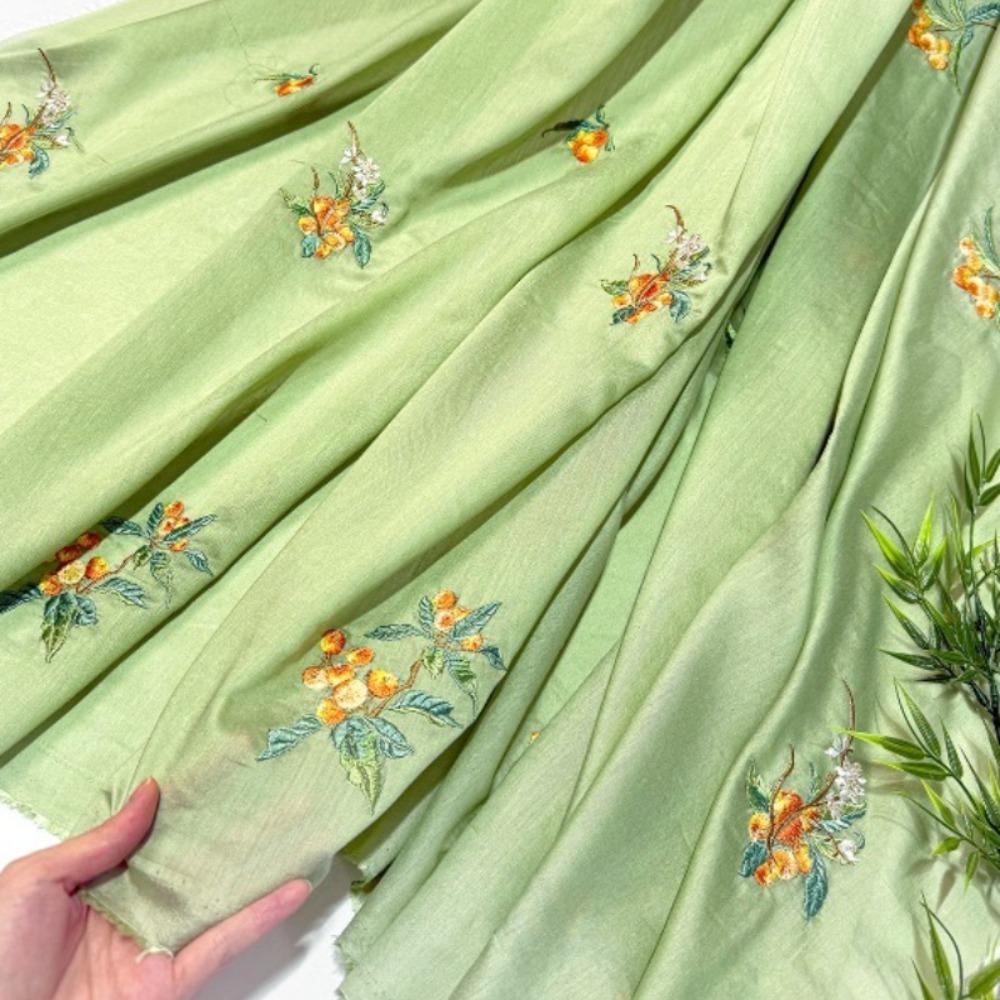 100x150cm Loquat Fruit Embroidery Cloth Gradient Chiffon Fabric Transparent Hanfu Cloth Sewing Costume Party Clothing