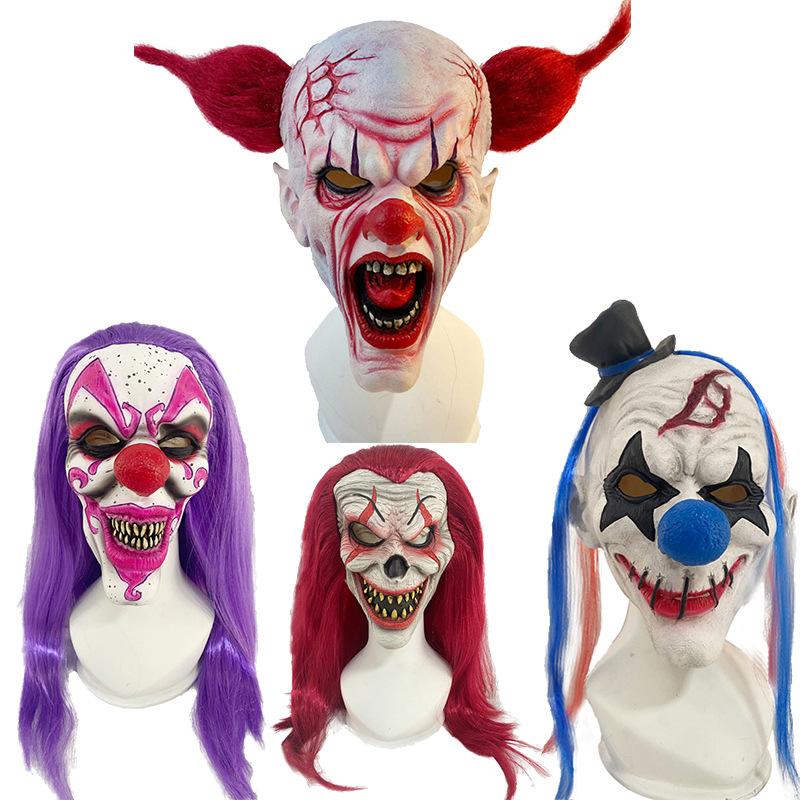 Nowa Halloweenowa Maskotka Klauna z Długimi Włosami Lateksowa Nakrycie Głowy Wyłączna Dostawa