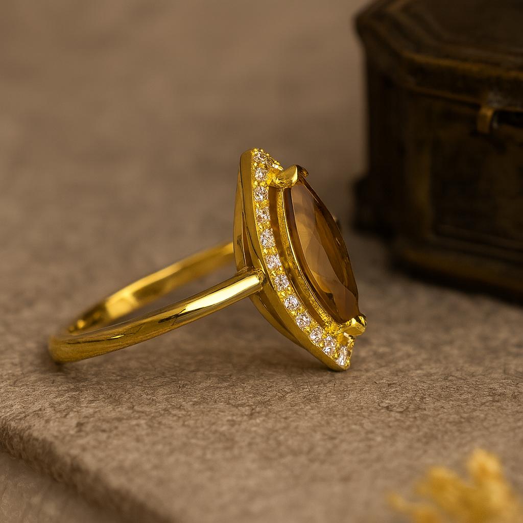 Bague Halo Citrine Taille Marquise, Bijou en Argent Plaqué Or Jaune, Bague de Fiançailles et d'Anniversaire pour Femme