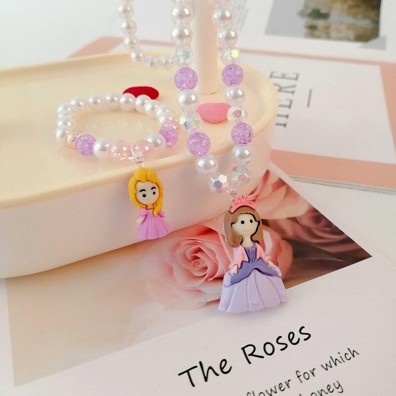 2pcs Children's Luminous Necklace Bracelet Set Cartoon Princess Jewelry Accessories Makeup Toys for Kids Girls Birthday Gifts