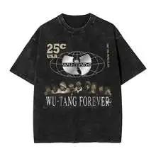 Heißer Verkauf Clan Wu Tang Globale Tour Mercah Grafikdruck T-Shirt Harajuku Mode Übergroßes T-Shirt Unisex Vintage Gewaschene Baumwolle Oberteile