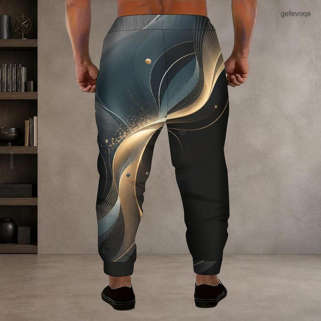 Men S Plus Size Drawstring Printed Jogger Pants Black Pink Gradient Side Pockets Cuffed Ankle