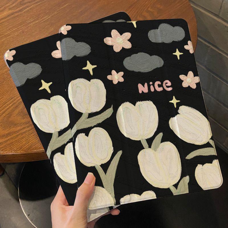 För iPad Air 4/5th 10,9 tum 2021 Pro 11 Pro12.9 2021 iPad 10.2(Gen 9/8/7 /Mini 6/Pro 11/Pro 12.9 Magnetic Smart Flip Case Cover Tulpan i oljemålning