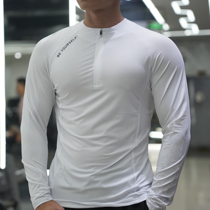 Shedao Pro Fitness Sporting Heren Fitness Sport T-shirt Hardlopen Compressie Tops Muscle Fit Shirts Lange Mouw Sweatshirt Joggen Ademend Actieve Kleding M wit