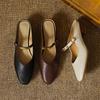 Fashion New Summer Slippers Summer Shoes Round Toe Mules Low Heels Sandals for Women Handmade Genuine Leather Sandals Ladies Shoes