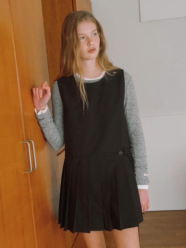 Elssibeui Pleats Belted Mini Dress [2Colors]