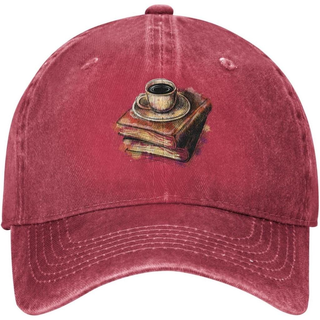 Casquette de Baseball Café et Livres Style Denim Lavé Vintage Casquette Dad Réglable Unisexe Décontractée