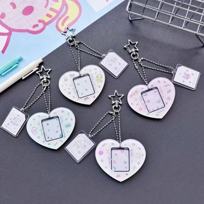 1 Inch Sweet Korean Kpop Photocard Holder Heart Style Cute Cartoon ID Card Protector Portable Key Ring Photo Card Cover Case