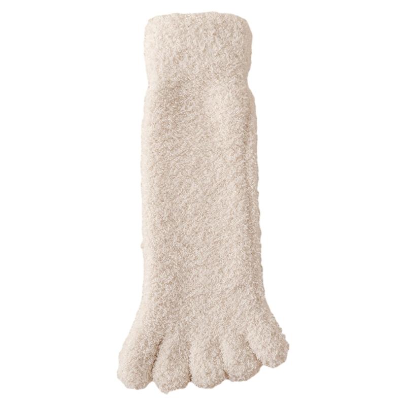 Damstrumpor med fluffig tå enfärgade vintertjocka termiska varma korallfleece pälsiga femtåstrumpor för vardag hem sömn