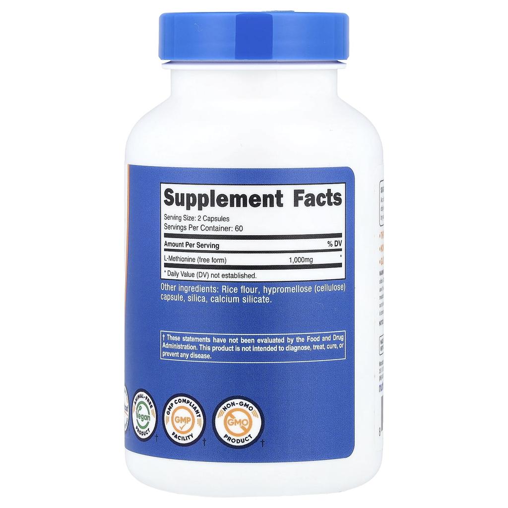 Nutricost, l-methionine, 120 capsules (500 mg per capsule)
