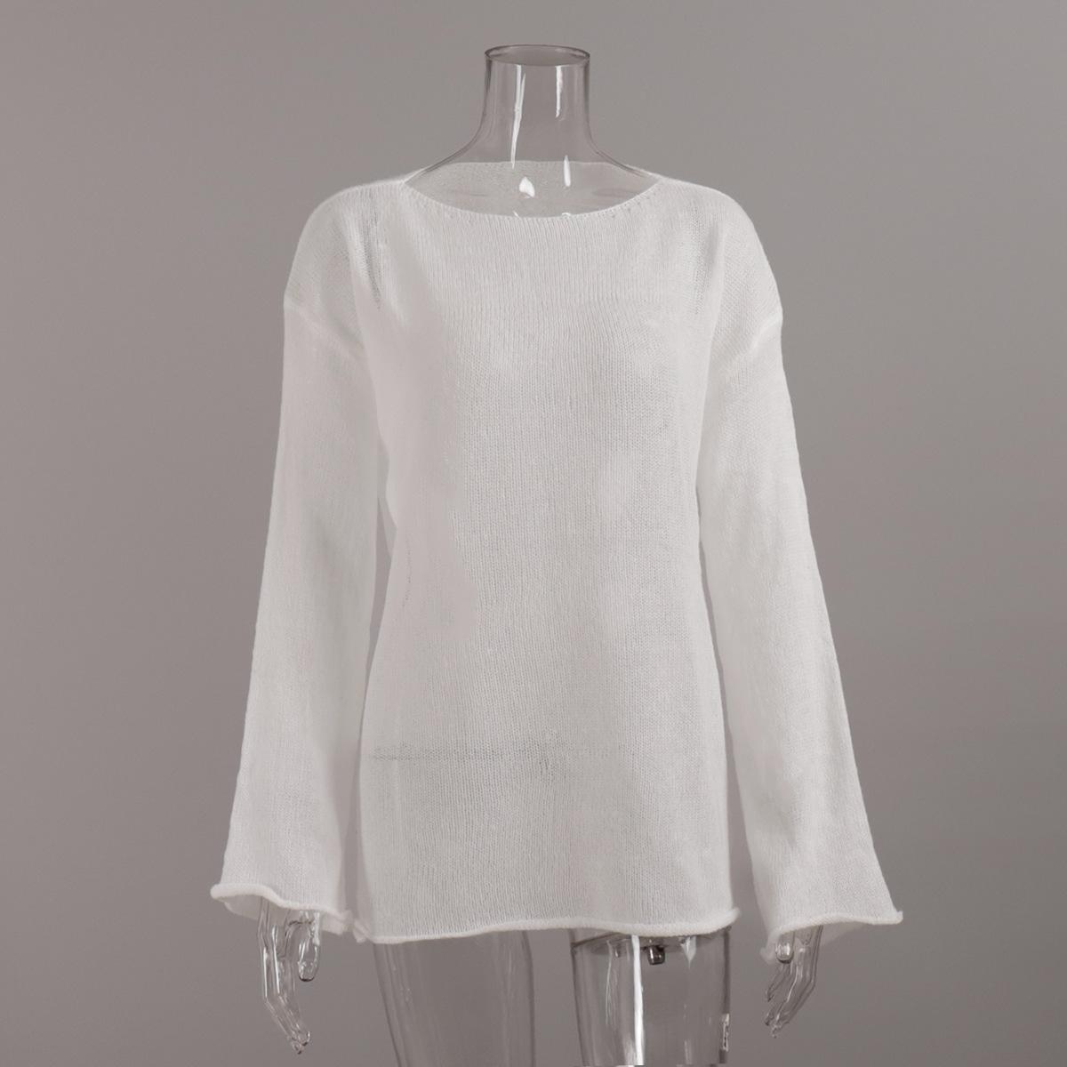 

Hollow Knitted Shirt Spring/Summer Perspective Thin Large Round Neck Trumpet Sleeve Knitted T-shirt S білий