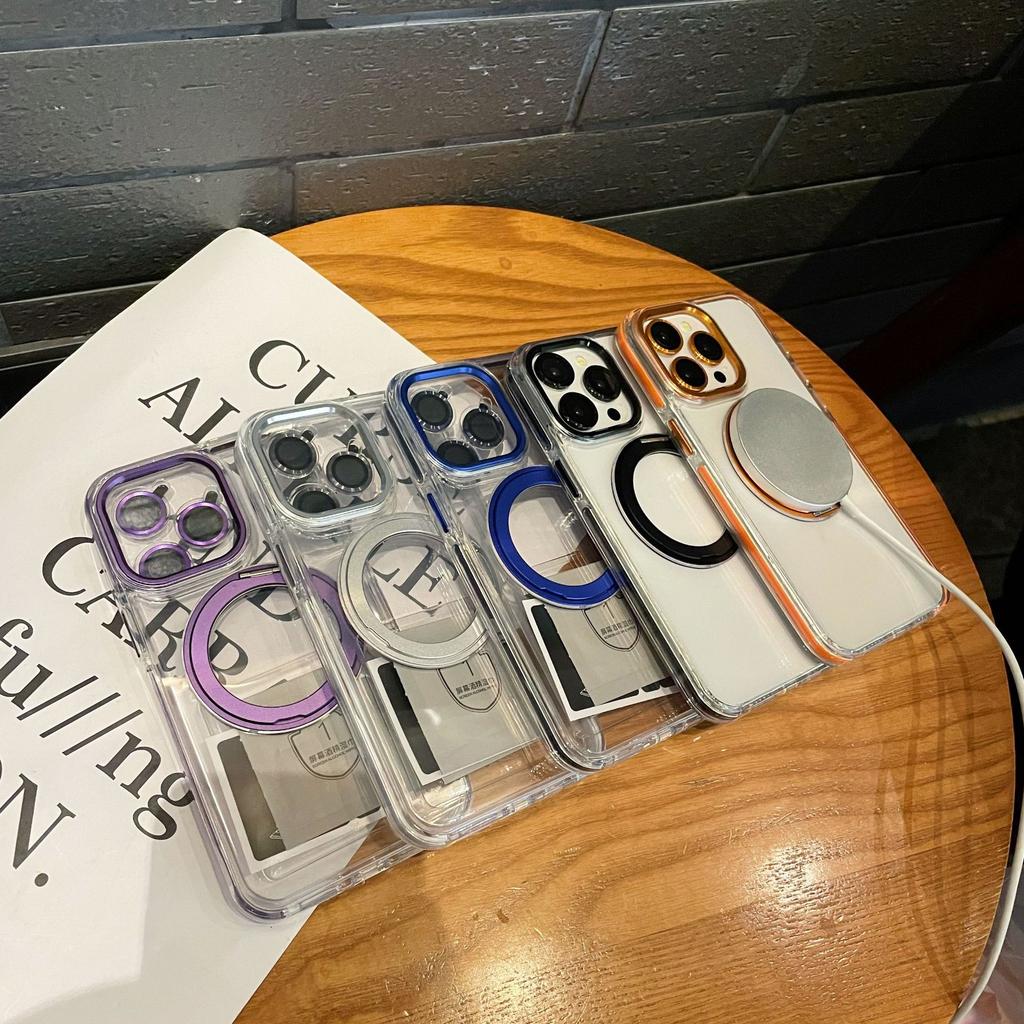 Applicable To iphone17ProMax High-transparency Rotating Bracket Magnetic Mobile Phone Case Apple 15 Airbag Anti-drop Protective Cover