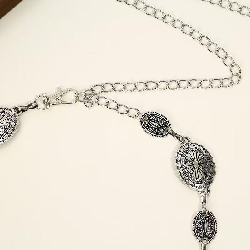 Metal Waist Chain Oval Belt - Versatile Fashion Accessory for Jeans, Suits, and Dresses