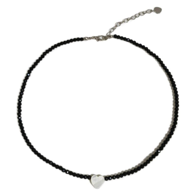 Bohemian Black Glass Heart Pendant Necklace for Women