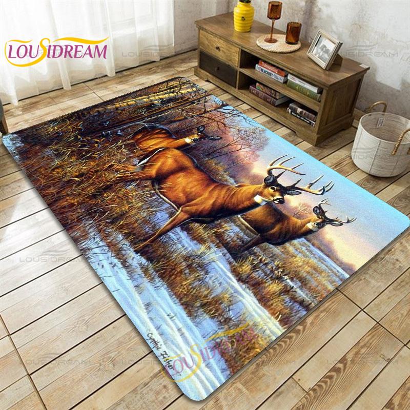Wild Animals Deer Wildebeest Carpet for Living Room Bedroom Rug Kitchen Door Kids Unslip Floor Mats Birthday Gift Alfombra Rug