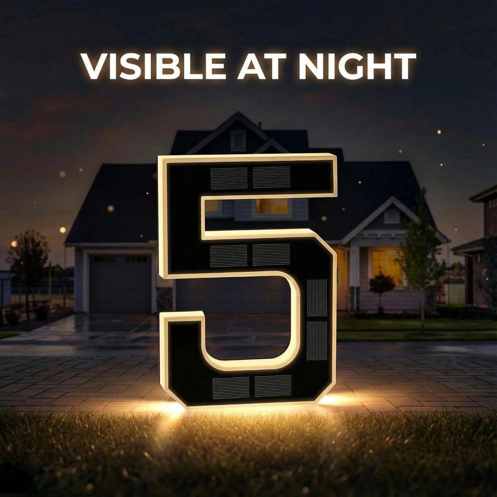 Waterproof LED House Number Plaque 6.7IN Solar Digital Doorplate LED Address Numbers Signs  Outdoor