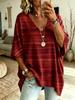 Women's Casual V-neck T-shirt, Oversized Half Sleeved Holiday Printed Top