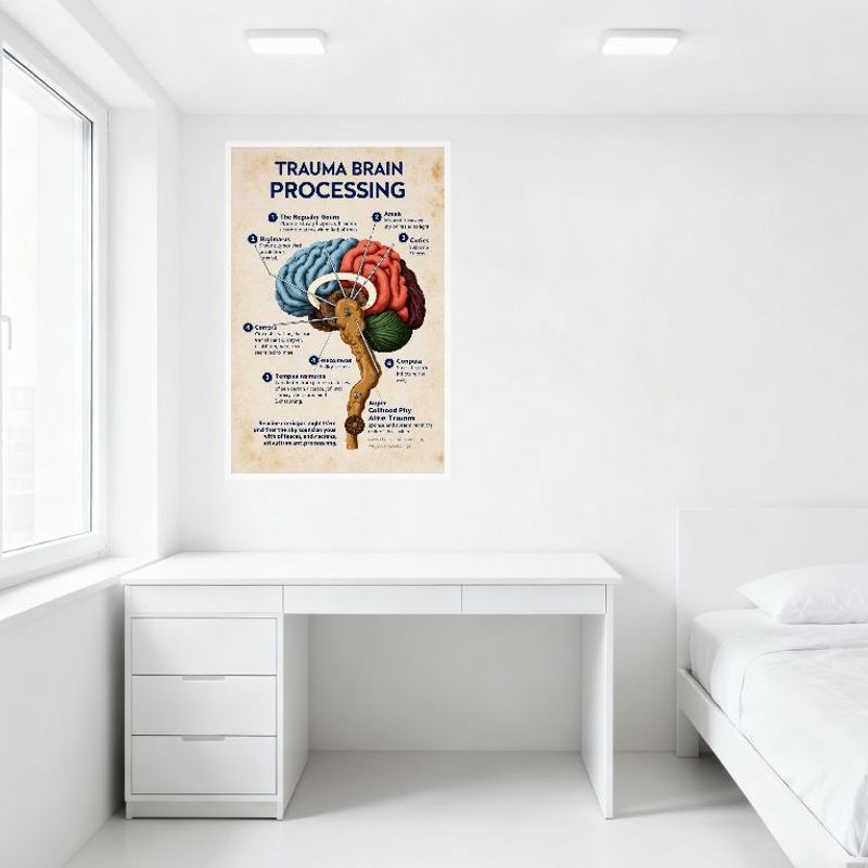 Vintage Trauma Brain Processing Infographic Metal Tin Sign Educational Brain Structure Poster for Home Bar Man Cave Wall Decor