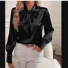 2025 Autumn Women's Long Sleeve Bow Satin Blouse