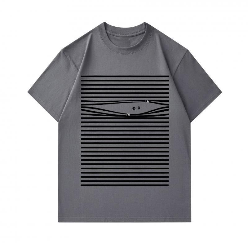 Men's 100% Cotton Crew Neck Short Sleeve T-Shirt, Minimal Striped Hidden Abstract Face Optical Illusion Print Casual Comfortable Daily Wear Summer Bre