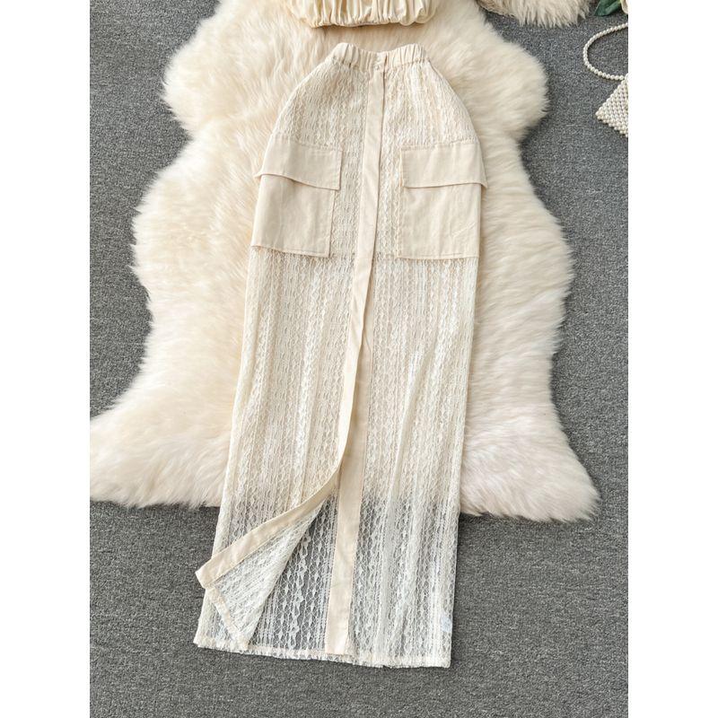 Fancy Vacation Style Suit Niche Style Halterneck Tank-Top Easiest for Match High Waist Lace Skirt Temperament Twinset