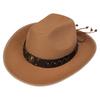 Unisex Western Cowboy Hat Wide Brim Roll‑Up Brim Double‑Top Felt Fedora Hat,10 Colors,Multiple Optional Detachable Hat Bands