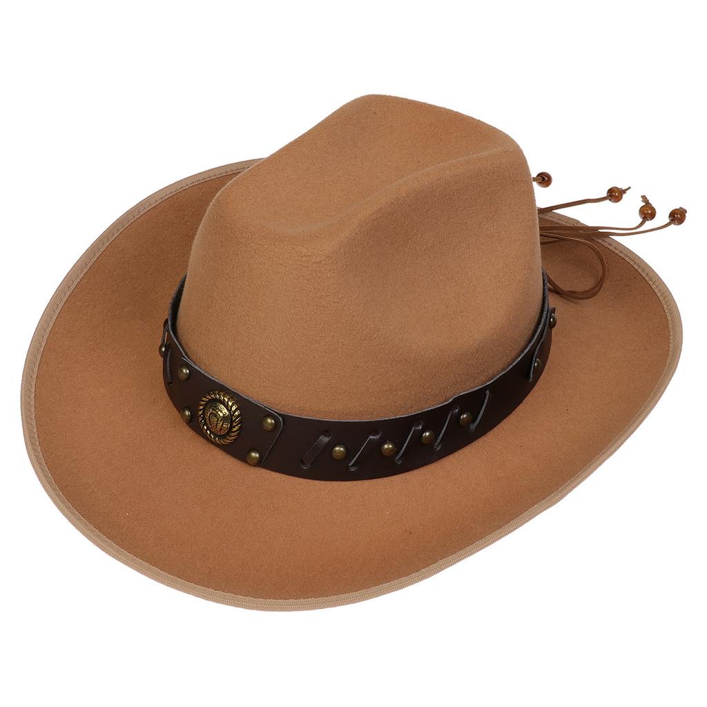 Unisex Western Cowboy Hat Wide Brim Roll‑Up Brim Double‑Top Felt Fedora Hat,10 Colors,Multiple Optional Detachable Hat Bands