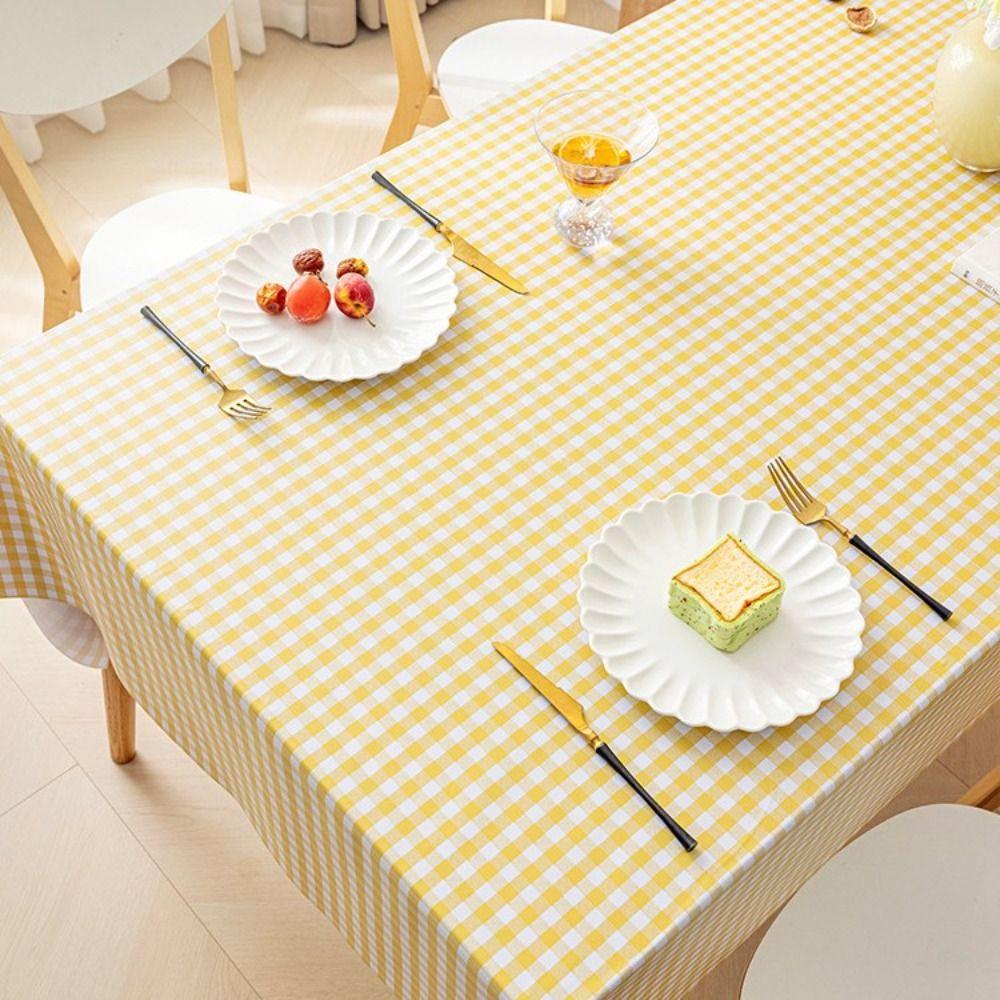 Dust-proof Plaid Tablecloth 120x120cm Rectangular Ins Table Cloth Stain Resistant Washable Dining Table Protector Café Table