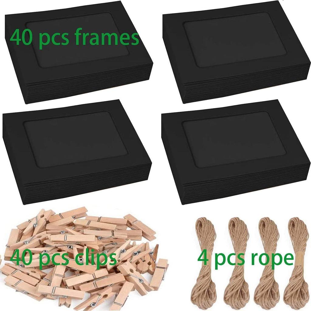 84 Delar Pappersfotoramar, DIY Väggupphängd Bildramsalbum + Rep + Klämma Set, DIY Väggdekor, Perfekt för Familj och Vänner på Födelsedagar!