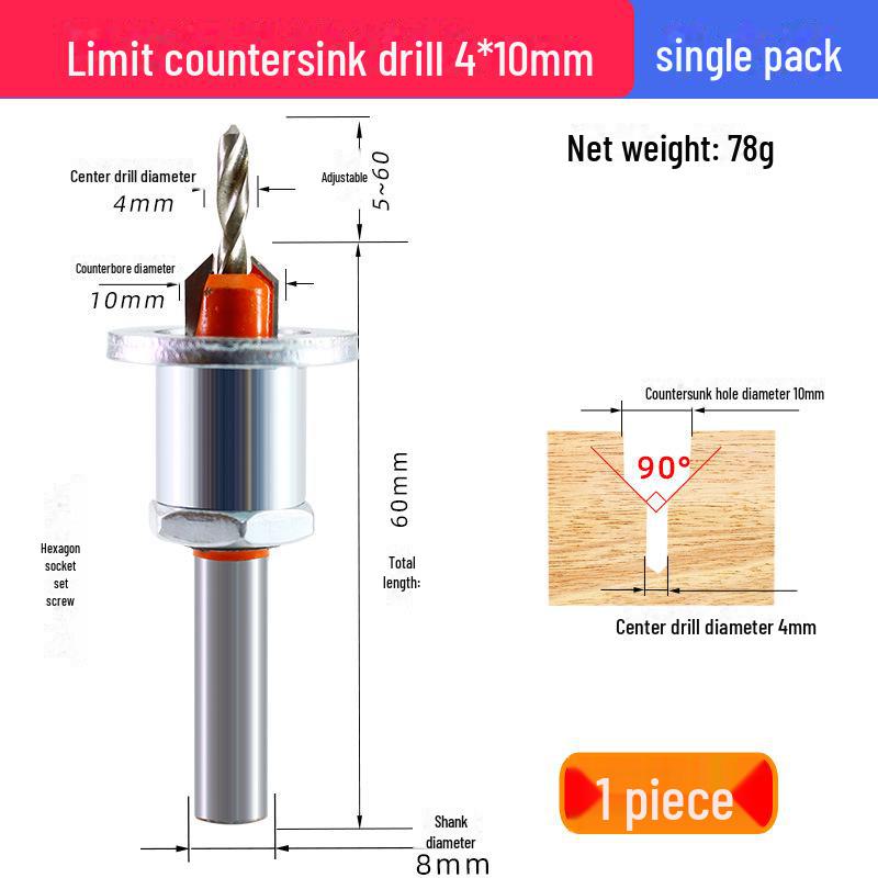 Alloy Countersink Drill Head with Limiter for Woodworking and Screw Installation