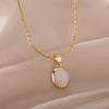 Neue Persönlichkeit Mode Goldfarbe Edelstahl Opal Anhänger Halskette für Damen Luxus Schmuck Zubehör Geschenk Farbecht