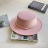 Pearl Chain Flat Top Top Hat Women's Autumn and Winter Warm Woolen Felt Hat Celebrity Retro British Small Fragrant Shopping Fashion Hat