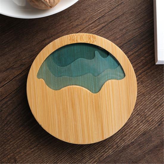 Podložka z epoxidové pryskyřice Krajina Průhledný držák bambusové izolace Coaster Cup Mat