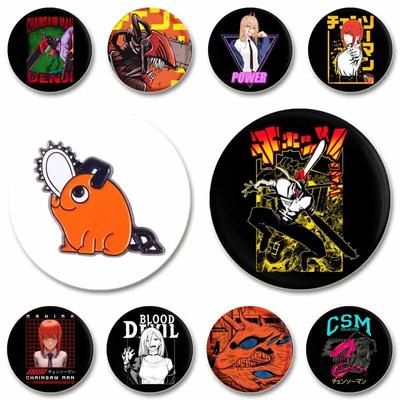 32/44/58MM Kettensägenmann Emaille-Anstecknadel, Süße Anime Figur, Power Makima Anstecknadeln, Rucksack, T-Shirt, Schmuckaccessoires, Geschenke