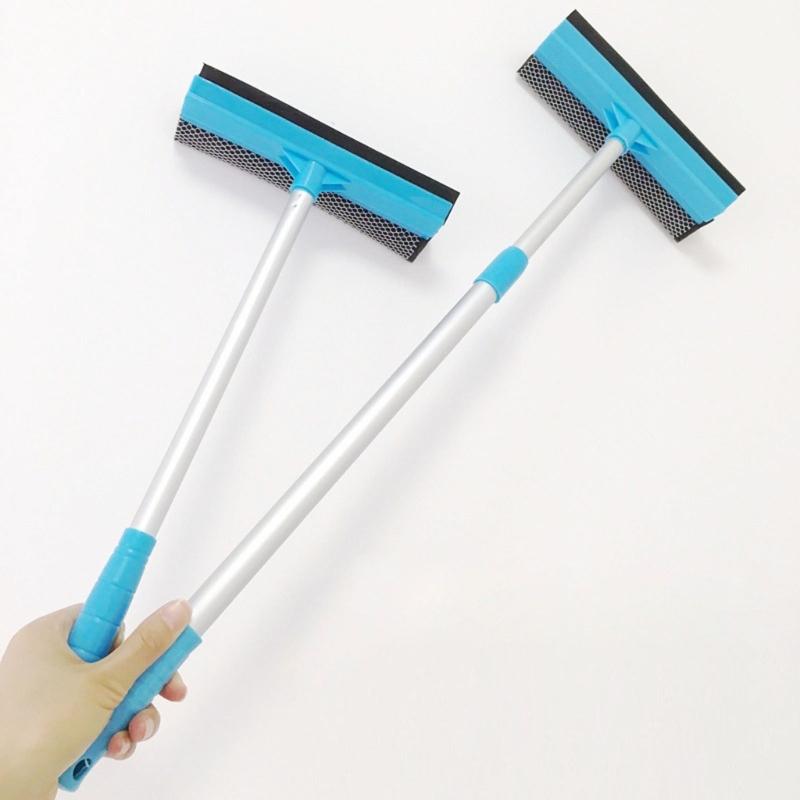 Extendable Glass Cleaner Tool Having Soft Rubber Wiper And Brush For Mirrors Cars