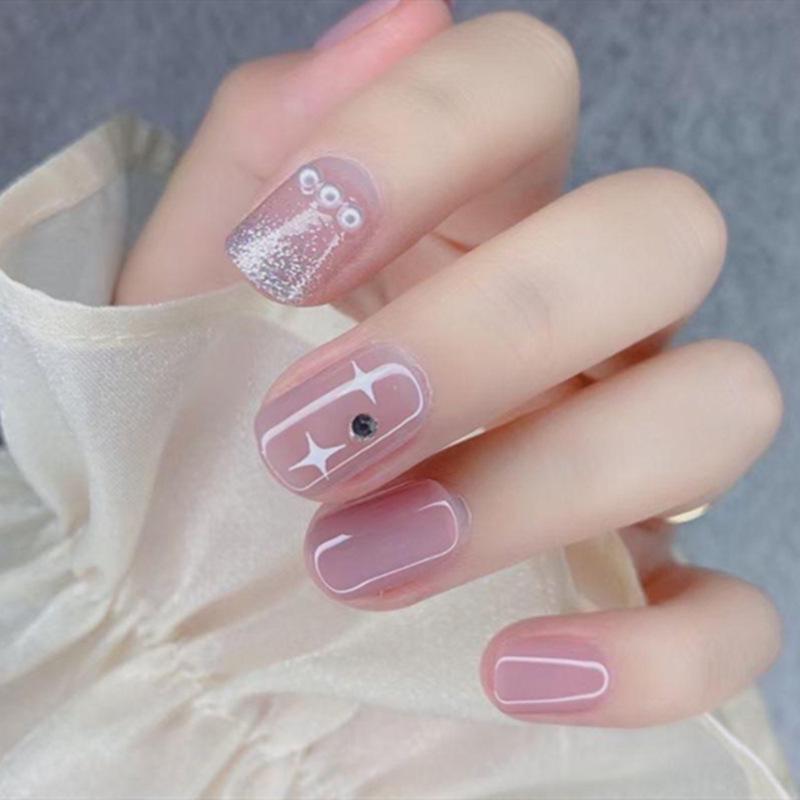 

Pure Desire Nude Star Glitter Pearl Removable Nail Patches Glue Type