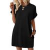 Women's spring and summer new solid color round neck loose short-sleeved pocket dress