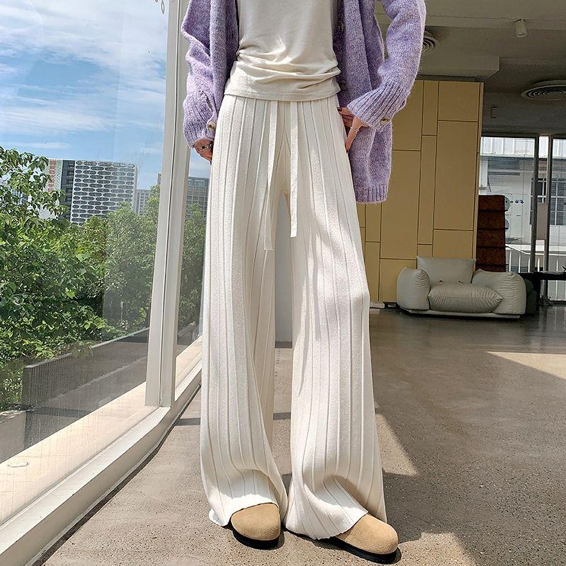 Knitted Glutinous Rice Pants for Autumn Winter New Pleated Wide Leg Pants, High Waist Hanging Straight Leg Casual Floor Pants