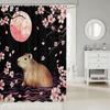 Japanese Cherry Blossom Capybara Fabric Shower Curtain,Pink Sakura Floral Moon Shower Curtain,Kids Bathroom Decor,Capybara