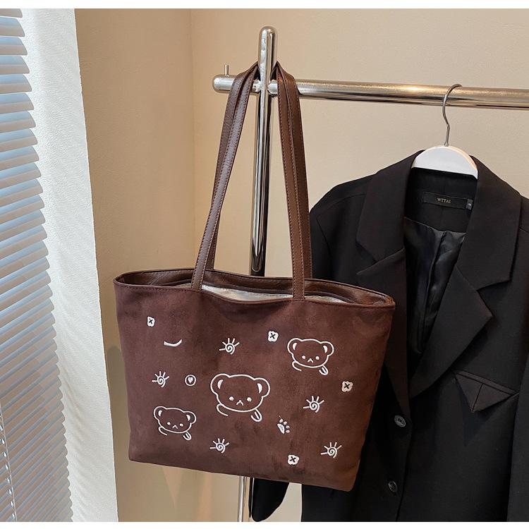 Embroidered Cartoon Shoulder Large Capacity Student Tote Versatile Shoulder Women's Bag Class Handbag