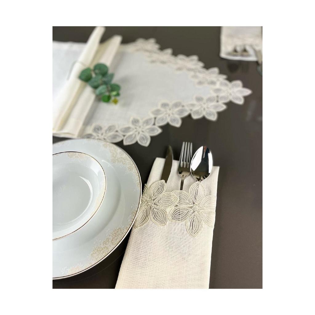 Perla Modell Creme Farbe Guipure Spitze Gardenia Stoff Set von 12 Besteck Servietten Reihe Stoff Geschirr